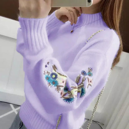 🔥Thick cashmere knit sweater with floral embroidery