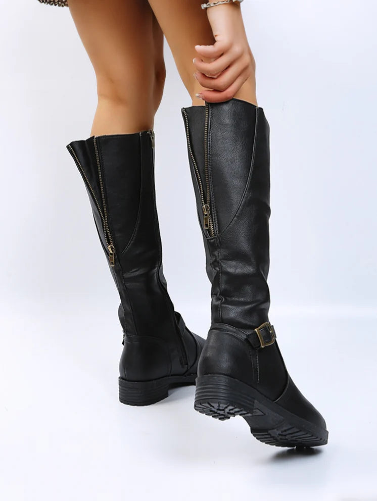 Women’s Winter Low-Heel Leather Support Knee Boots