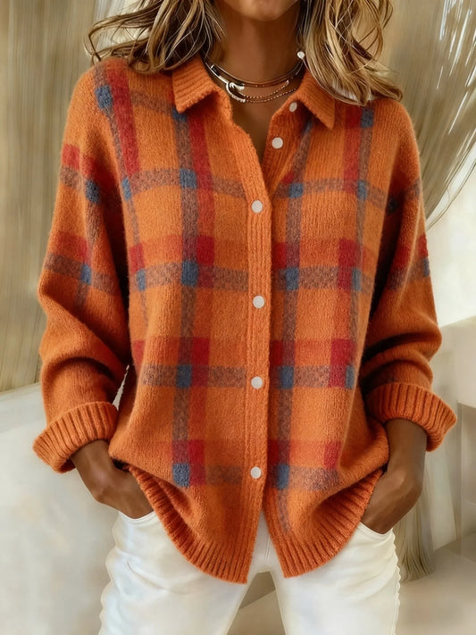 Women's Casual Contrast Retro Plaid Sweater