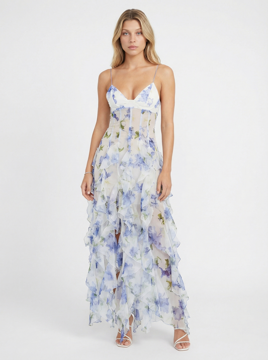 Ruffle Backless Slip Dress